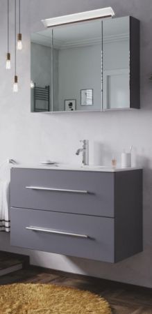 Badezimmer Badmöbel Set Homeline in anthrazit Seidenglanz 4-teilig inkl. Waschbecken und LED 80 x 190 cm