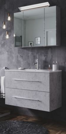 Badezimmer Badmöbel Set Homeline in Stone Design grau 4-teilig inkl. Waschbecken und LED 80 x 190 cm
