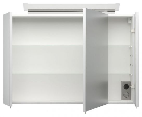Badezimmer Badmöbel Set "Homeline" in weiß Hochglanz 4-teilig inkl. Waschbecken und LED 90 x 190 cm