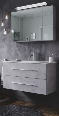 Badezimmer Badmöbel Set Homeline in Stone Design grau 4-teilig inkl. Waschbecken und LED 90 x 190 cm