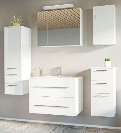 Badezimmer Badmöbel Set "Homeline" in weiß Hochglanz 7-teilig inkl. Waschbecken und LED 180 x 190 cm