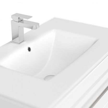 Badezimmer Badmöbel Set "Homeline" in weiß Hochglanz 8-teilig inkl. Waschbecken und LED 230 x 190 cm
