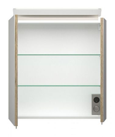 Badezimmer Spiegelschrank "Homeline" in Sonoma Eiche hell inkl. LED Badschrank 2-türig 60 x 62 cm