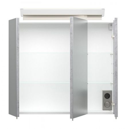 Badezimmer Spiegelschrank "Homeline" in Stone Design grau inkl. LED Badschrank 3-türig 70 x 62 cm