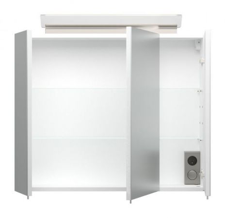 Badezimmer Spiegelschrank "Homeline" in weiß Hochglanz inkl. LED Badschrank 3-türig 75 x 62 cm