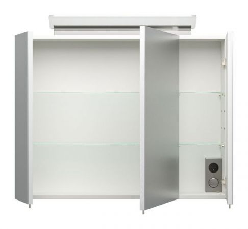 Badezimmer Spiegelschrank "Homeline" in weiß Hochglanz inkl. LED Badschrank 3-türig 80 x 62 cm