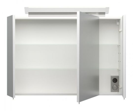 Badezimmer Spiegelschrank "Homeline" in weiß Hochglanz inkl. LED Badschrank 3-türig 90 x 62 cm