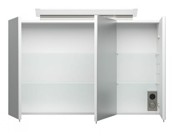 Badezimmer Spiegelschrank "Homeline" in weiß Hochglanz inkl. LED Badschrank 3-türig 100 x 62 cm