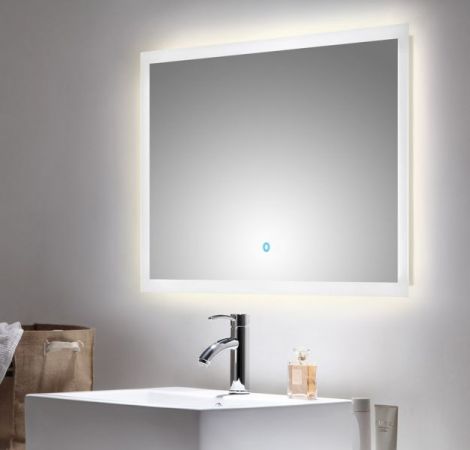 Badezimmer Spiegel "Homeline" in weiß inkl. LED Beleuchtung mit Touch Bedienung Badspiegel 90 x 60 cm
