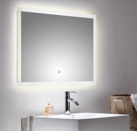 Badezimmer Spiegel "Homeline" in weiß inkl. LED Beleuchtung mit Touch Bedienung Badspiegel 90 x 60 cm
