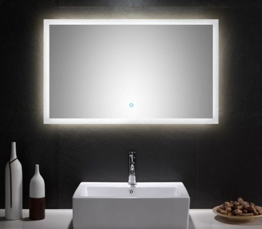 Badezimmer Spiegel "Homeline" in weiß inkl. LED Beleuchtung mit Touch Bedienung Badspiegel 100 x 60 cm