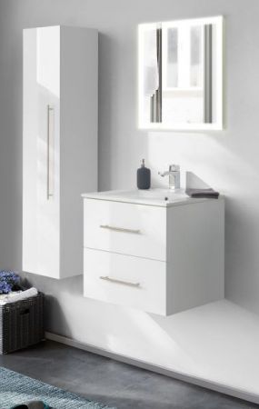 Badezimmer Badmöbel Set Homeline in weiß Hochglanz 4-teilig inkl. Waschbecken und LED 110 x 190 cm