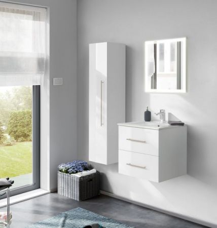 Badezimmer Badmöbel Set "Homeline" in weiß Hochglanz 4-teilig inkl. Waschbecken und LED 110 x 190 cm