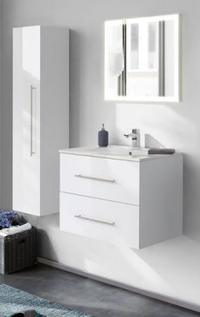 Badezimmer Badmöbel Set Homeline in weiß Hochglanz 4-teilig inkl. Waschbecken und LED 125 x 190 cm