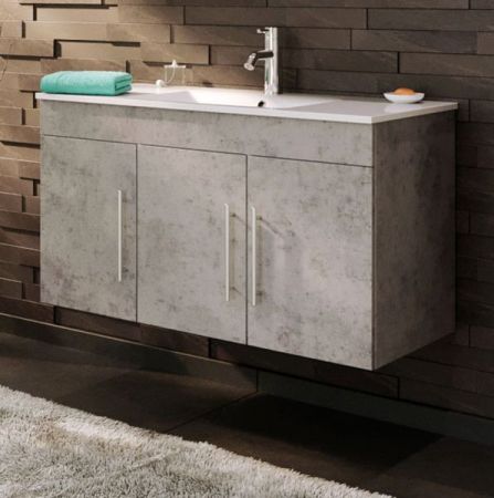 Badezimmer Waschbeckenunterschrank "Teramo" in Stone Design grau inkl. Waschbecken hängend 100 x 56 cm