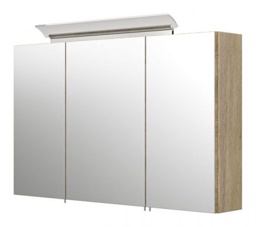 Badezimmer Spiegelschrank Teramo in Sonoma Eiche hell inkl. LED Badschrank 3-türig 100 x 62 cm