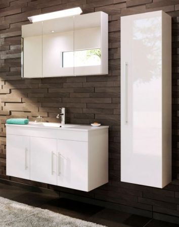 Badezimmer Badmöbel Set Teramo in weiß Hochglanz 5-teilig inkl. Waschtisch und LED 150 x 190 cm