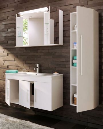 Badezimmer Badmöbel Set "Teramo" in weiß Hochglanz 5-teilig inkl. Waschtisch und LED 150 x 190 cm