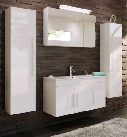 Badezimmer Badmöbel Set "Teramo" in weiß Hochglanz 6-teilig inkl. Waschtisch und LED 200 x 190 cm