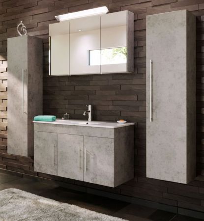 Badezimmer Badmöbel Set Teramo in Stone Design grau 6-teilig inkl. Waschtisch und LED 200 x 190 cm