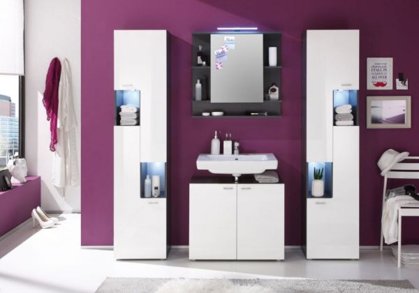 Badezimmer: Hochschrank Tetis Hochglanz wei (40 x 180 cm)