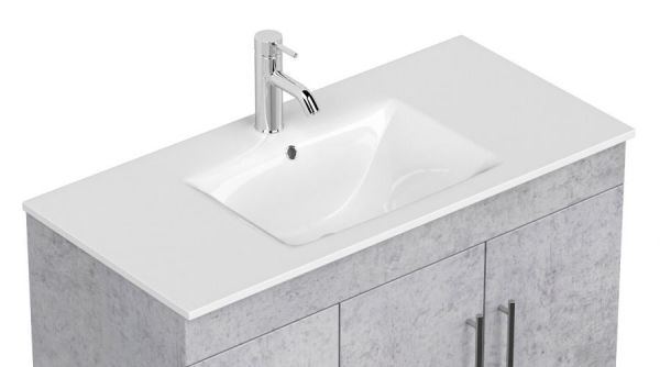 Badezimmer Badmöbel Set "Teramo" in Stone Design grau 8-teilig inkl. Waschtisch und LED 250 x 190 cm