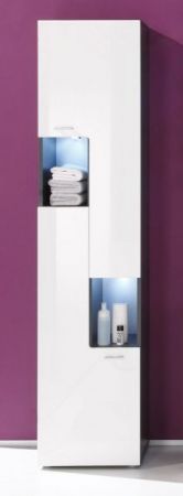 Badezimmer Hochschrank Tetis in wei Hochglanz und Graphit grau Badschrank 40 x 180 cm