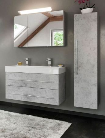Badezimmer Badmöbel Set Livono in Stone Design grau 5-teilig inkl. Doppelwaschtisch und LED 150 x 190 cm