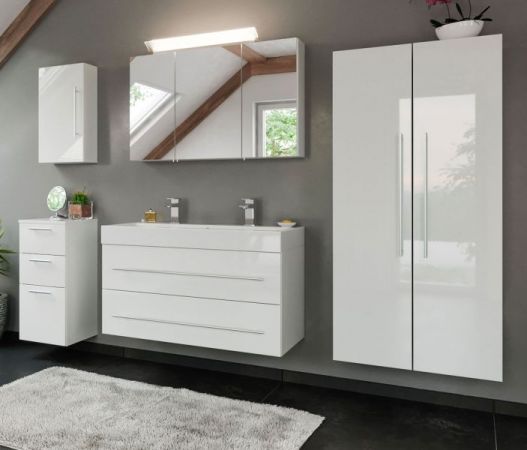 Badezimmer Badmöbel Set "Livono" in weiß Hochglanz 8-teilig inkl. Doppelwaschtisch und LED 250 x 190 cm