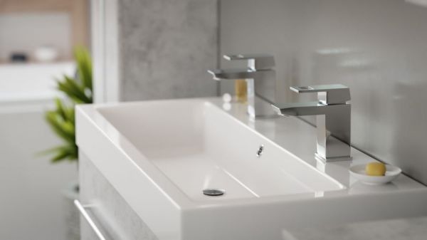 Badezimmer Badmöbel Set "Livono" in Stone Design grau 8-teilig inkl. Doppelwaschtisch und LED 250 x 190 cm