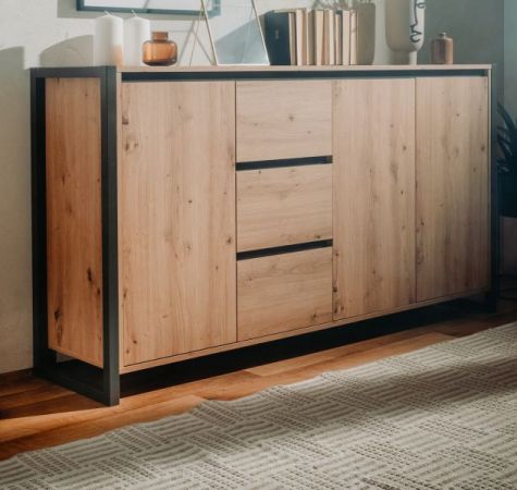 Sideboard Denver in Artisan Eiche und Anthrazit Kommode im Industrial Look 160 x 88 cm