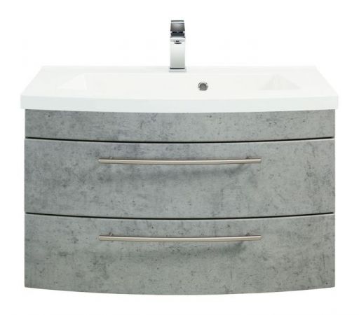 Badezimmer Waschbeckenunterschrank "Luna" in Stone Design grau inkl. Waschbecken Badschrank hängend 80 x 53 cm