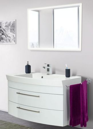 Badezimmer Waschbeckenunterschrank "Luna" in weiß Hochglanz inkl. Waschbecken Badschrank hängend 100 x 57 cm
