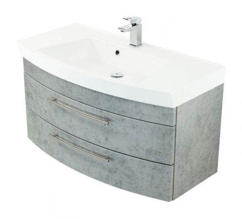 Badezimmer Waschbeckenunterschrank Luna in Stone Design grau inkl. Waschbecken Badschrank hängend 100 x 57 cm