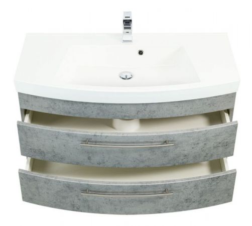 Badezimmer Waschbeckenunterschrank "Luna" in Stone Design grau inkl. Waschbecken Badschrank hängend 100 x 57 cm