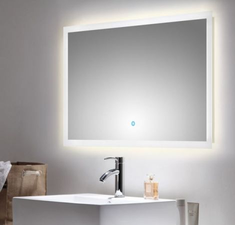 Badezimmer Spiegel Luna inkl. LED Beleuchtung mit Touch Bedienung Badspiegel weiß 100 x 60 cm
