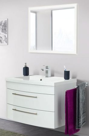 Badezimmer Badmöbel Set Luna in weiß Hochglanz 3-teilig inkl. Waschbecken und LED 80 x 190 cm