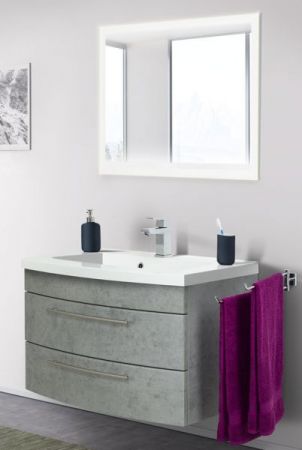 Badezimmer Badmöbel Set Luna in Stone Design grau 3-teilig inkl. Waschbecken und LED 80 x 190 cm