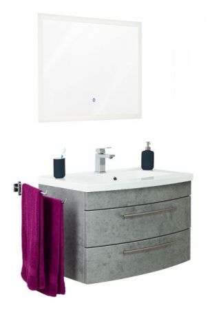 Badezimmer Badmöbel Set "Luna" in Stone Design grau 3-teilig inkl. Waschbecken und LED 80 x 190 cm