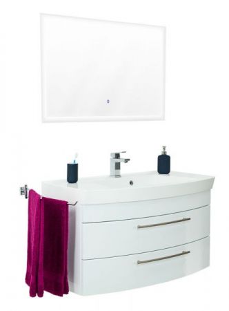 Badezimmer Badmöbel Set "Luna" in weiß Hochglanz 3-teilig inkl. Waschbecken und LED 100 x 190 cm