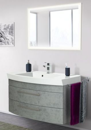 Badezimmer Badmöbel Set "Luna" in Stone Design grau 3-teilig inkl. Waschbecken und LED 100 x 190 cm