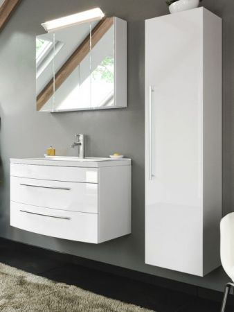 Badezimmer Badmöbel Set Luna in weiß Hochglanz 5-teilig inkl. Waschbecken und LED 130 x 190 cm