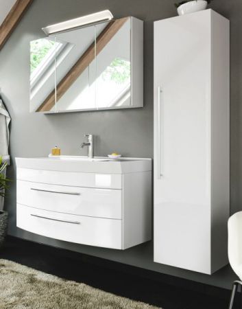 Badezimmer Badmöbel Set Luna in weiß Hochglanz 5-teilig inkl. Waschbecken und LED 150 x 190 cm