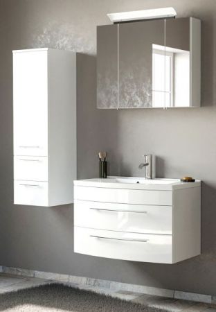 Badezimmer Badmöbel Set "Luna" in weiß Hochglanz 5-teilig inkl. Waschbecken und LED 130 x 190 cm