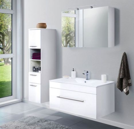 Badezimmer Waschbeckenunterschrank "Viva" in weiß Hochglanz inkl. Waschbecken hängend 100 x 48 cm