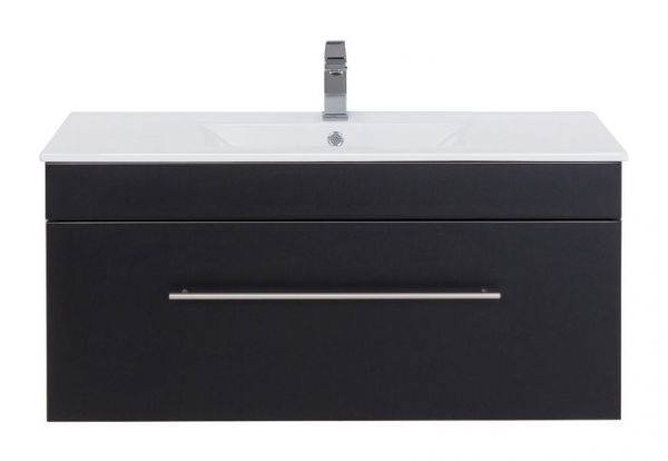 Badezimmer Waschbeckenunterschrank "Viva" in schwarz Seidenglanz und weiß inkl. Waschbecken hängend 100 x 48 cm