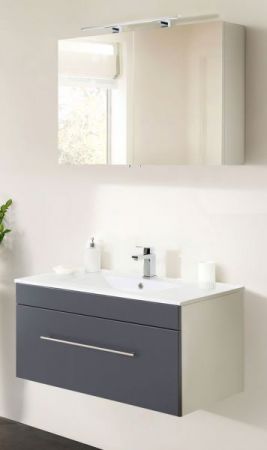 Badezimmer Waschbeckenunterschrank "Viva" in anthrazit Seidenglanz und weiß inkl. Waschbecken hängend 100 x 48 cm