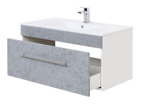 Badezimmer Waschbeckenunterschrank "Viva" in Stone Design grau und weiß inkl. Waschbecken hängend 100 x 48 cm