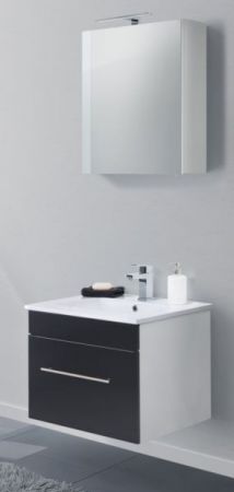 Badezimmer Waschbeckenunterschrank "Viva" in schwarz Seidenglanz und weiß inkl. Waschbecken hängend 60 x 48 cm