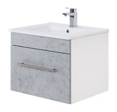 Badezimmer Waschbeckenunterschrank Viva in Stone Design grau und weiß inkl. Waschbecken hängend 60 x 48 cm